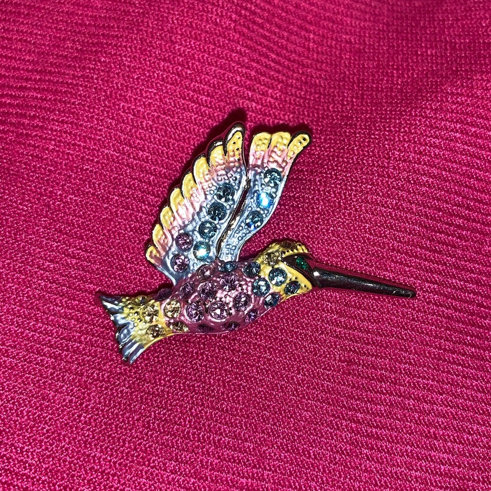 Hummingbird sparkling colorful brooch